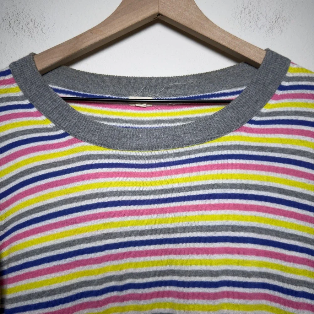J. Crew Women 100% Cotton Sweater Medium Multi Color Stripe Preppy Kidcore‎